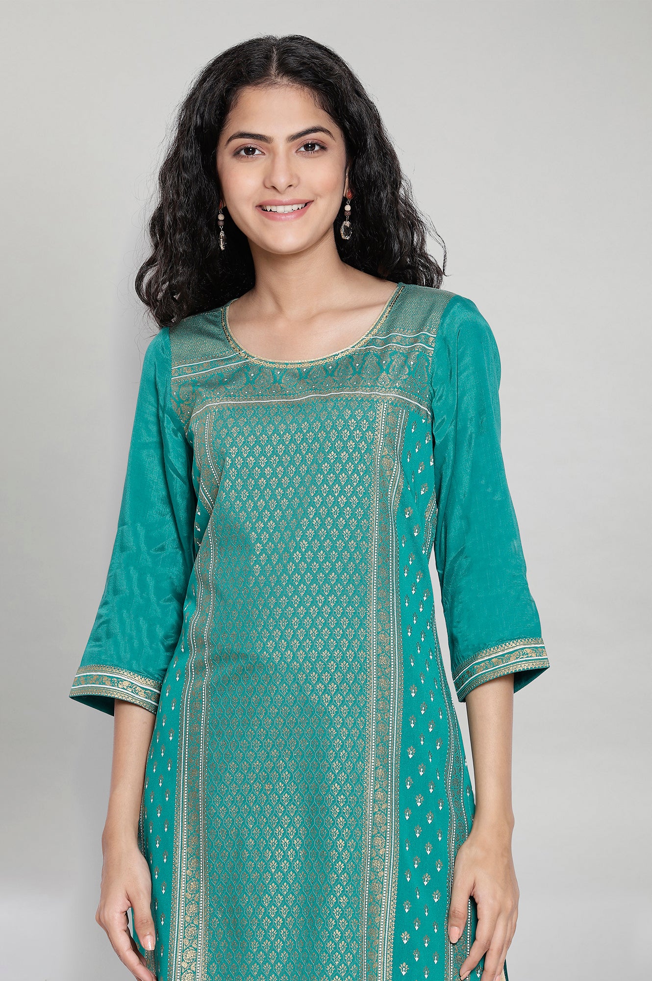 Green Round Neck Printed kurta