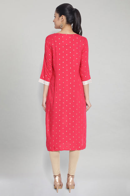 Pink Round Neck Printed kurta