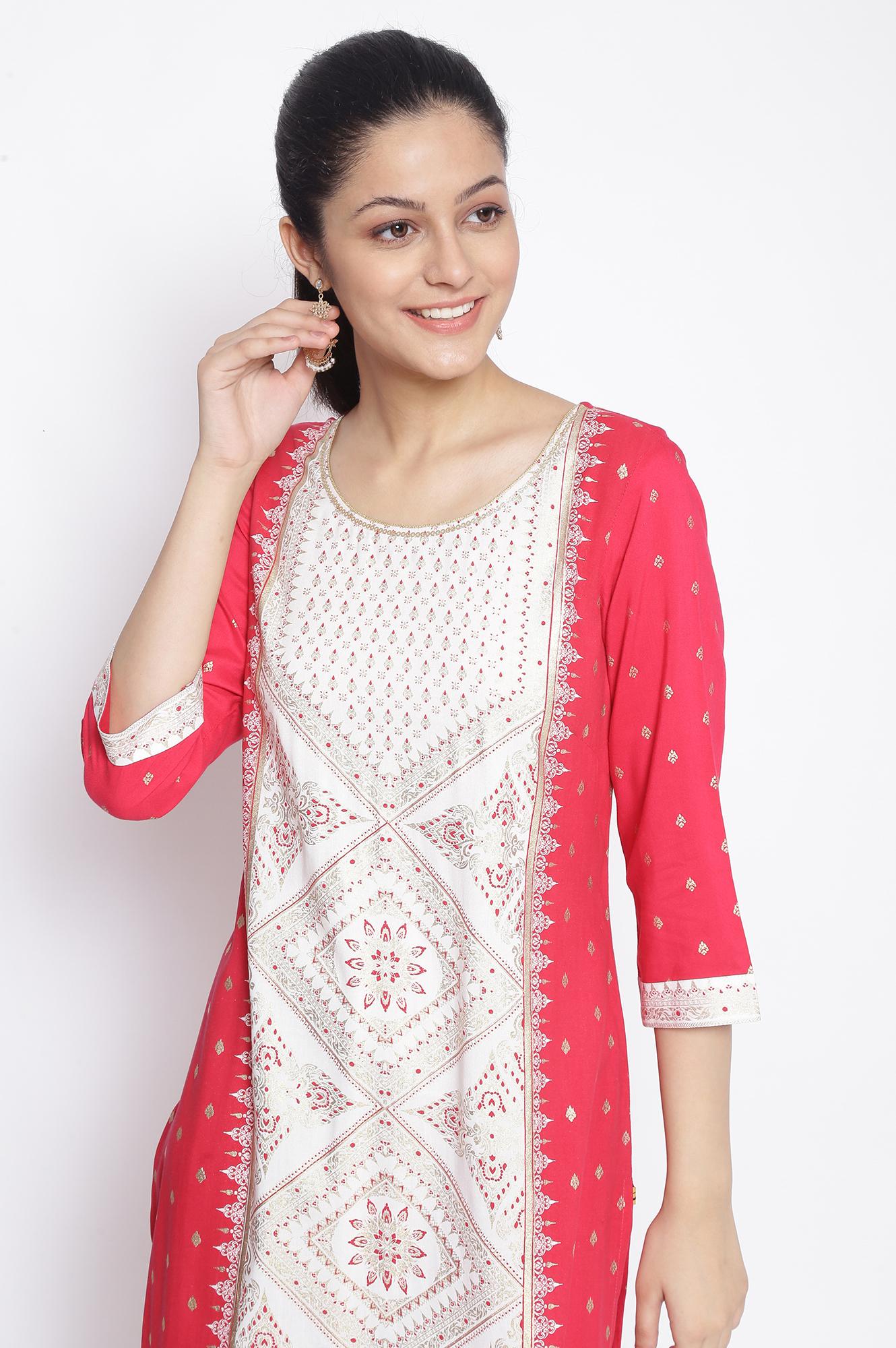 Pink Round Neck Printed kurta