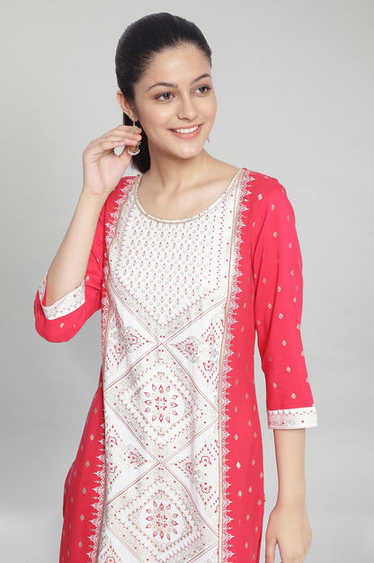 Pink Round Neck Printed kurta