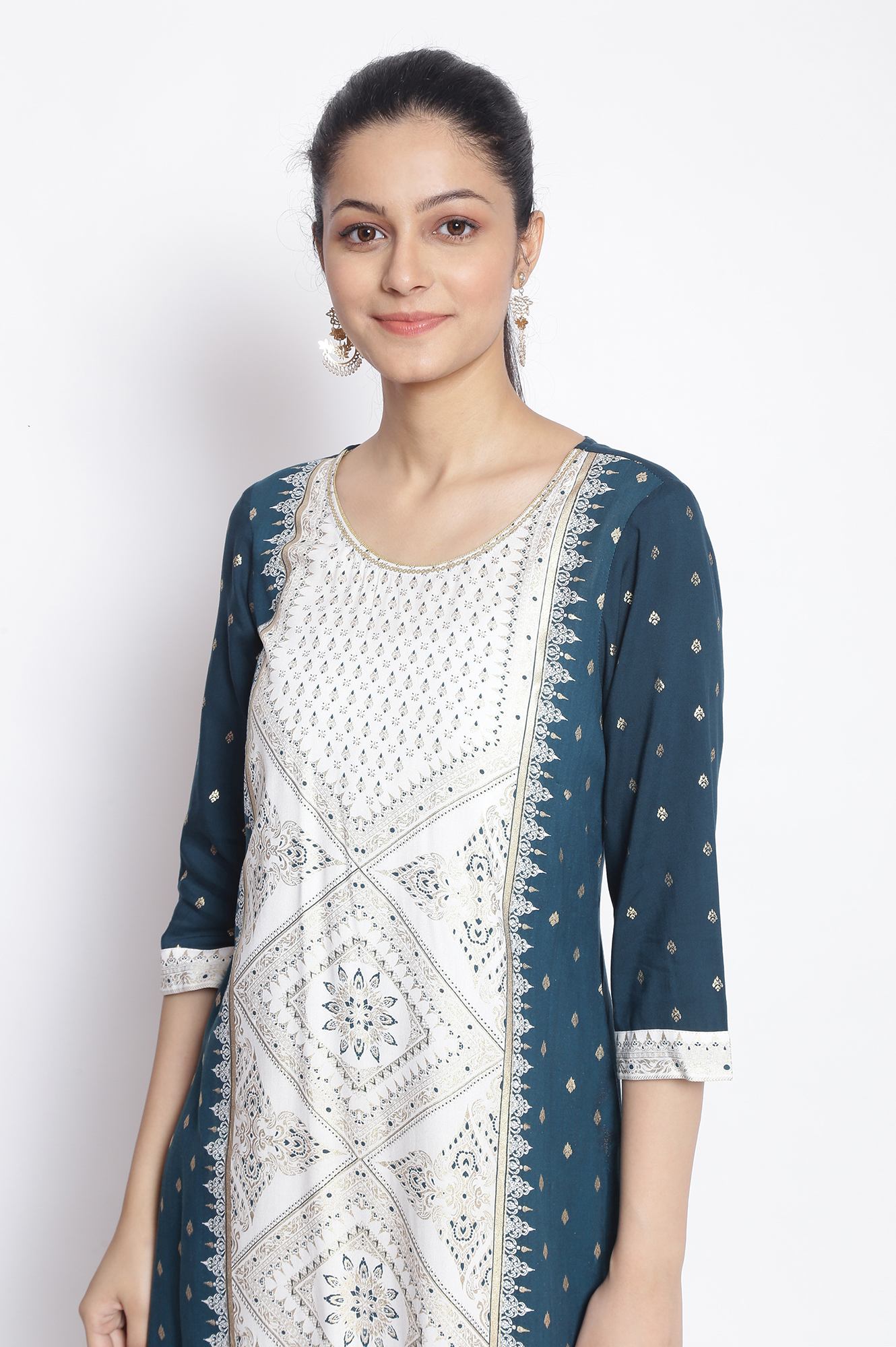 Blue Round Neck Printed kurta