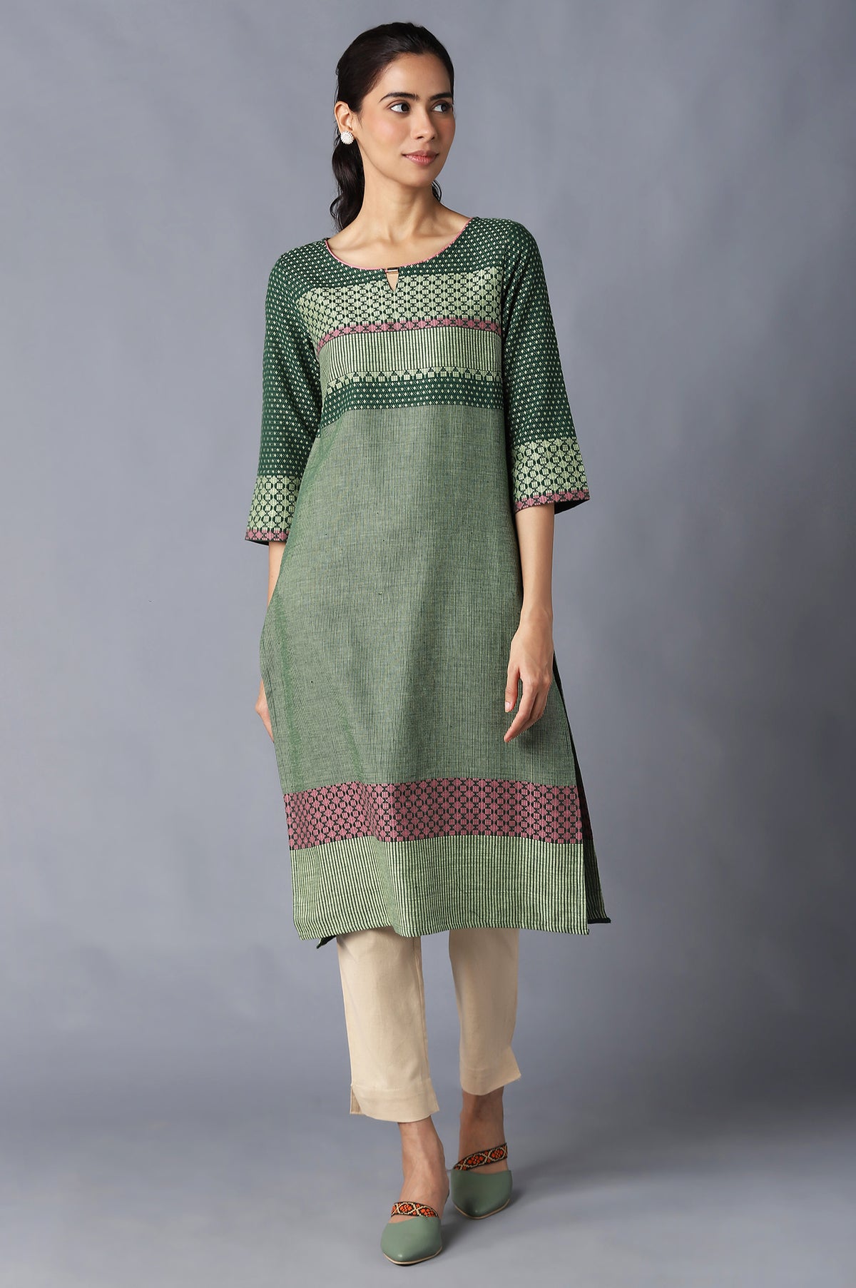 Green Dobby Ethnic kurta - XS
