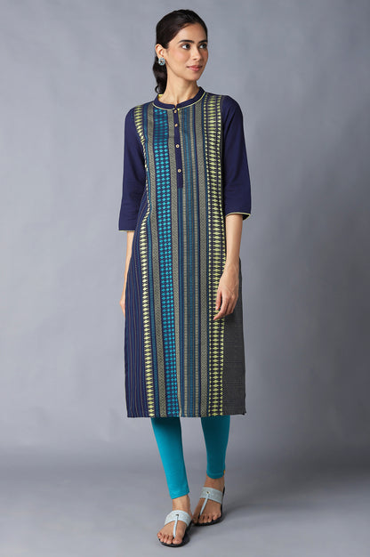 Navy Yarn-Dyed Cotton kurta