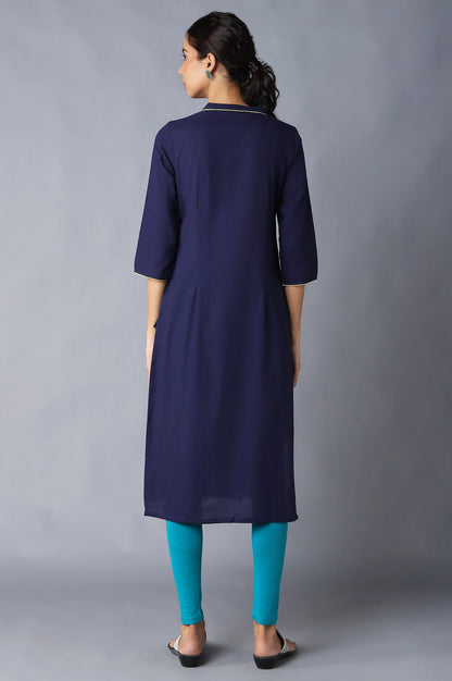 Navy Yarn-Dyed Cotton kurta