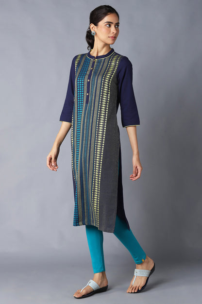 Navy Yarn-Dyed Cotton kurta