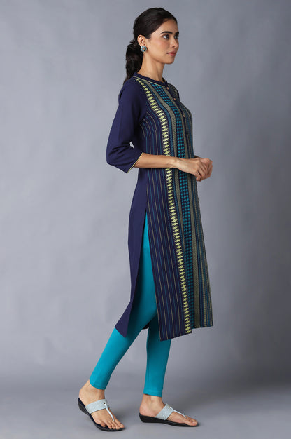 Navy Yarn-Dyed Cotton kurta