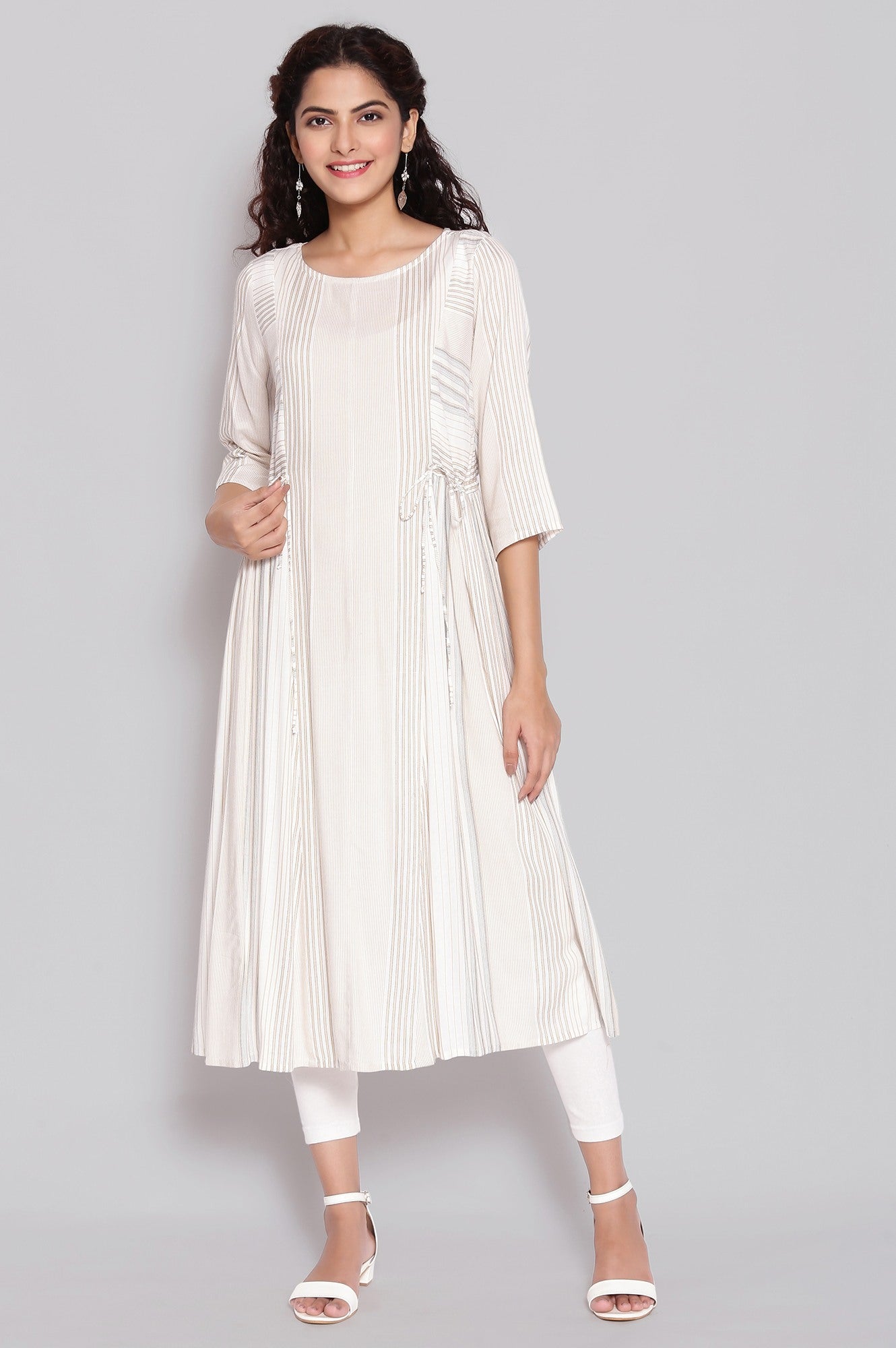 Beige Round Neck Flared kurta