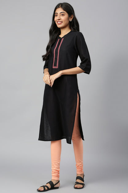 Black Mandarin Collar Solid Straight kurta