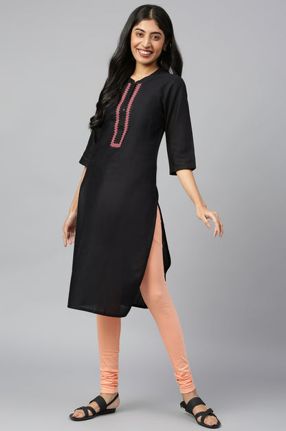 Black Mandarin Collar Solid Straight kurta