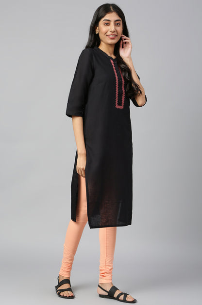 Black Mandarin Collar Solid Straight kurta