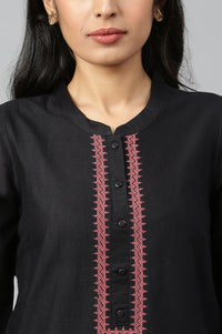 Black Thread Embroidery Cotton Blend Straight Kurta and Palazzo Set
