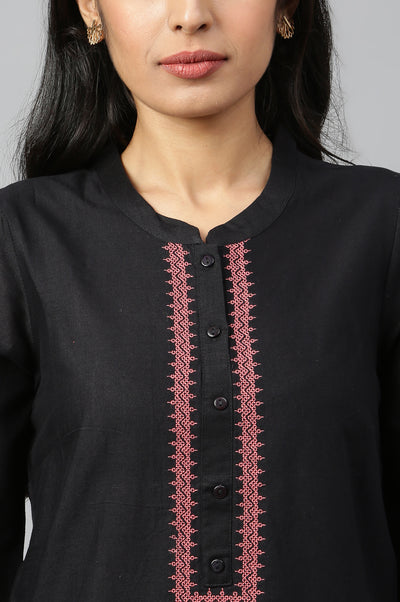 Black Thread Embroidery Cotton Blend Straight Kurta and Palazzo Set