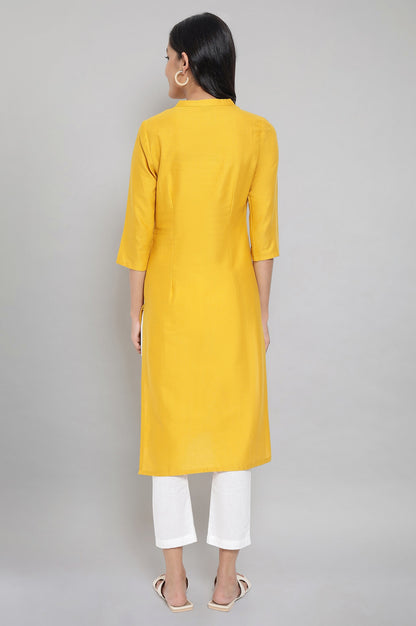 Yellow Mandarin Collar Solid Straight kurta