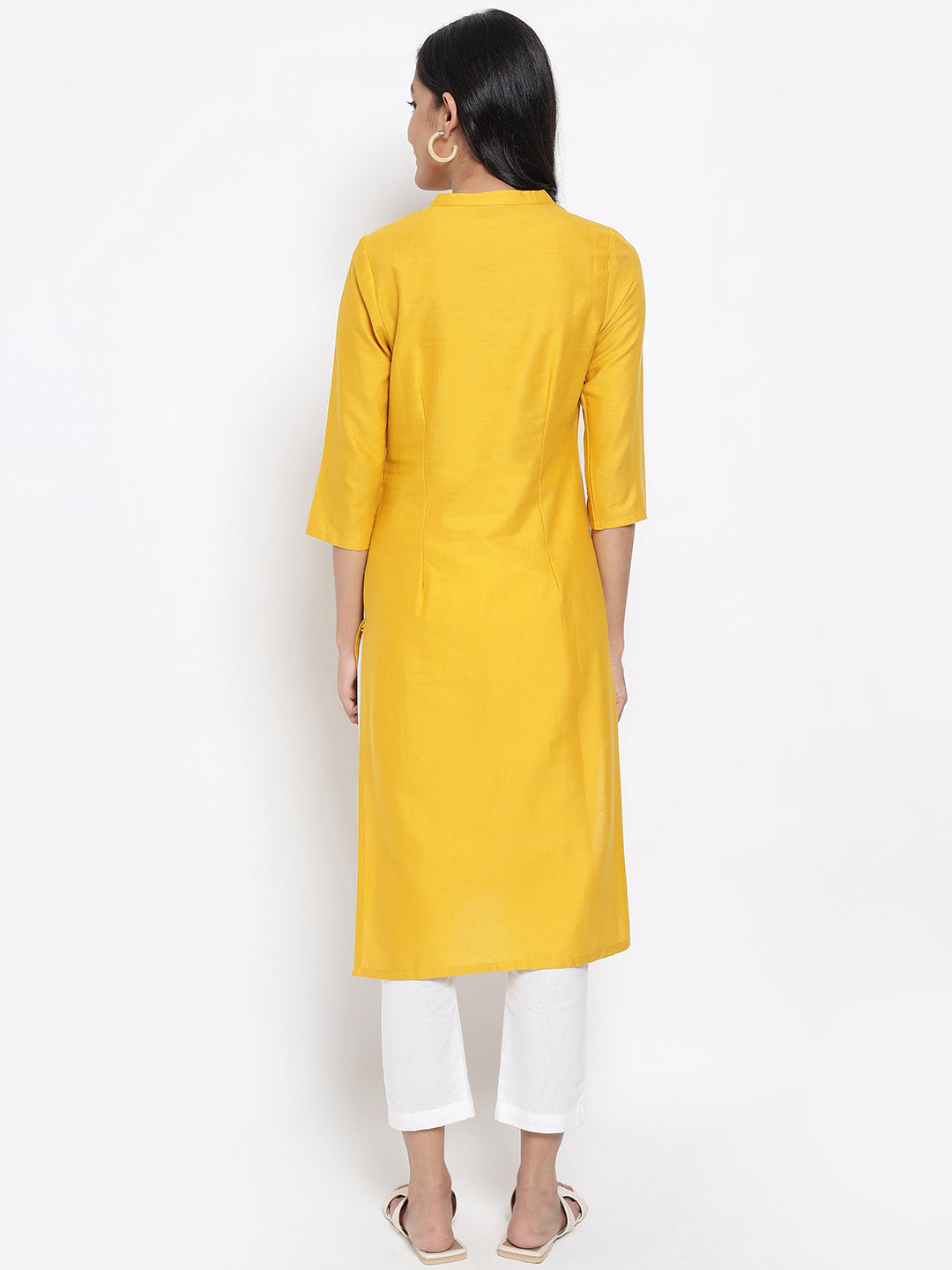 Yellow Mandarin Collar Solid Straight kurta