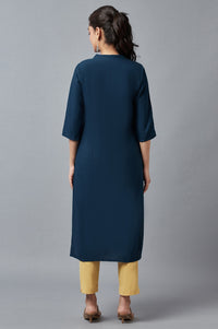 Blue Mandarin Collar Solid Straight kurta