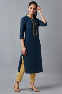 Blue Mandarin Collar Solid Straight kurta