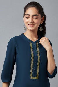 Blue Mandarin Collar Solid Straight kurta