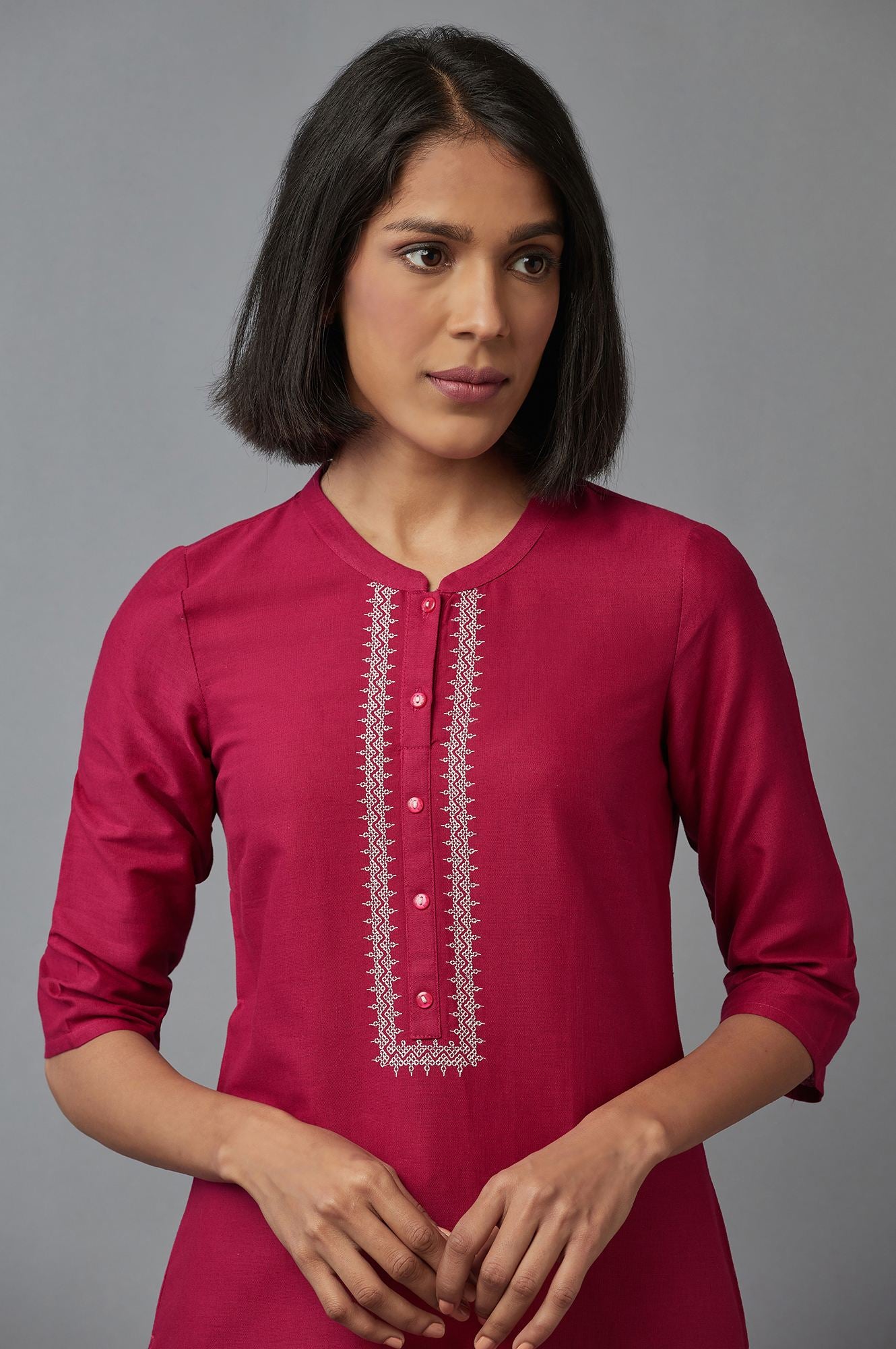 Pink Mandarin Collar Solid Straight kurta