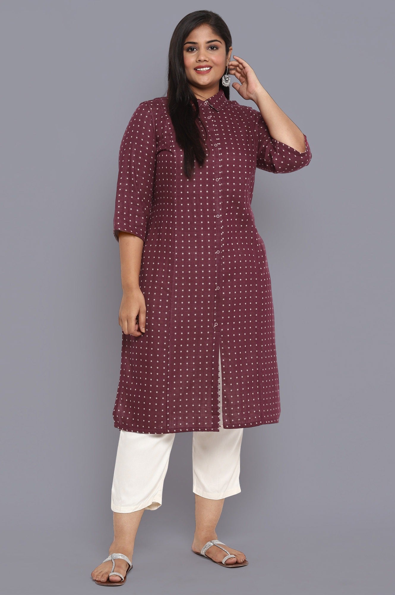 Maroon Shirt Collar Yarn-Dyed Straight kurta