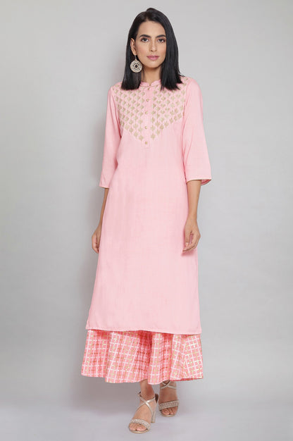 Pink Zari Embroidered kurta