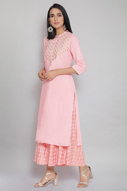 Pink Zari Embroidered kurta