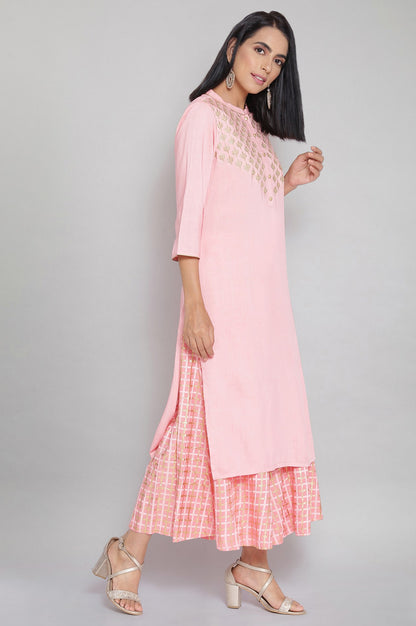 Pink Zari Embroidered kurta