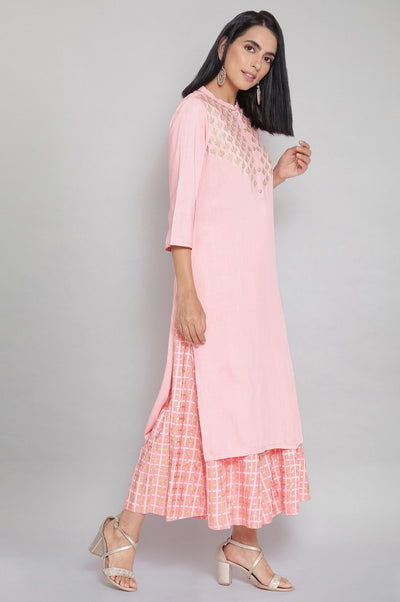Pink Zari Embroidered kurta