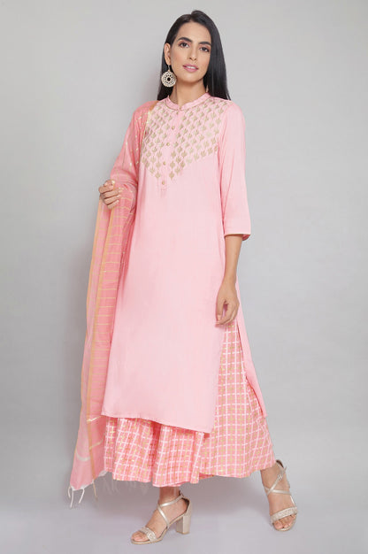 Pink Zari Embroidered kurta