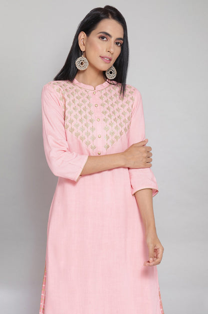 Pink Zari Embroidered kurta