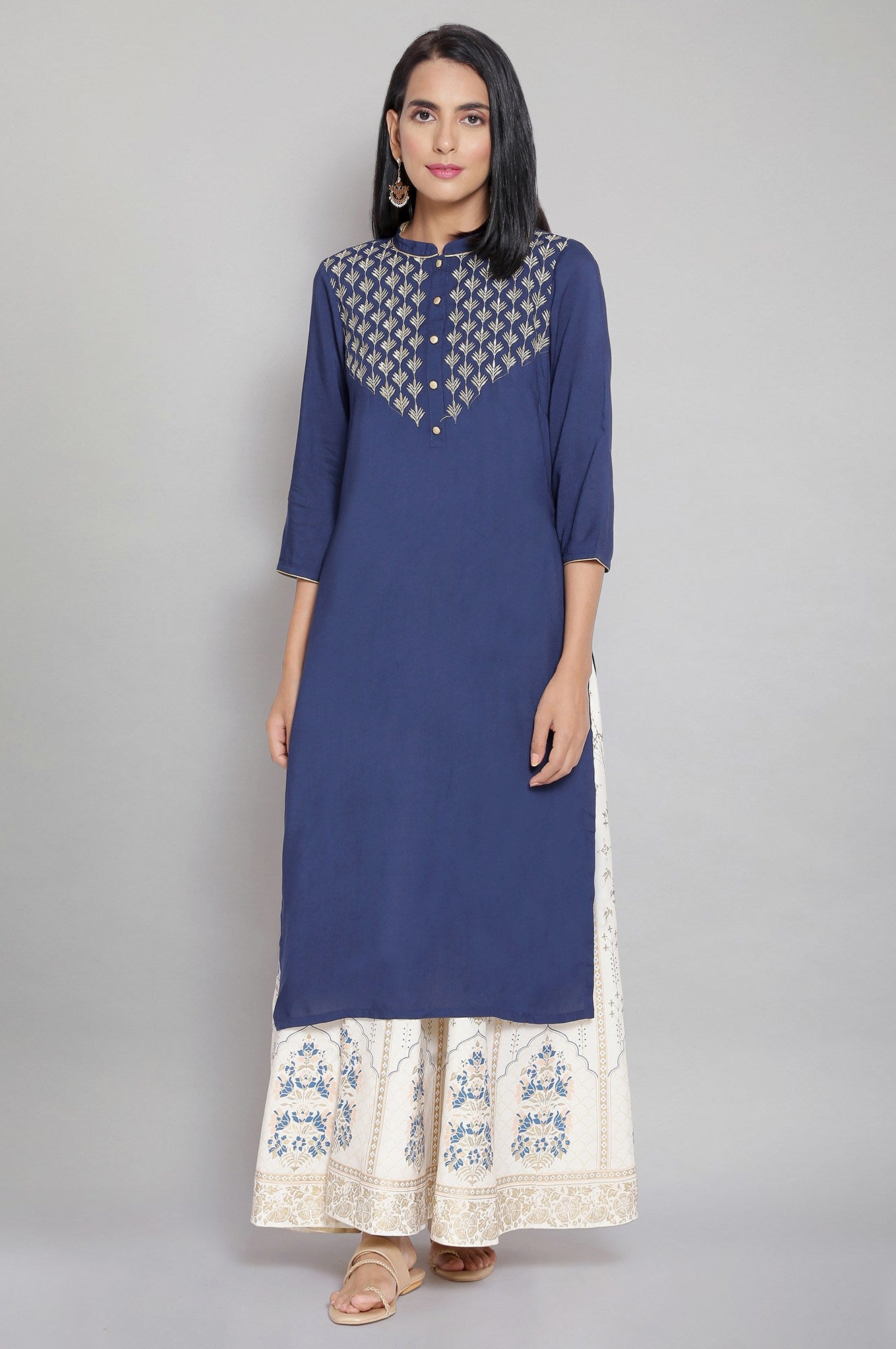 Blue Zari Embroidered kurta