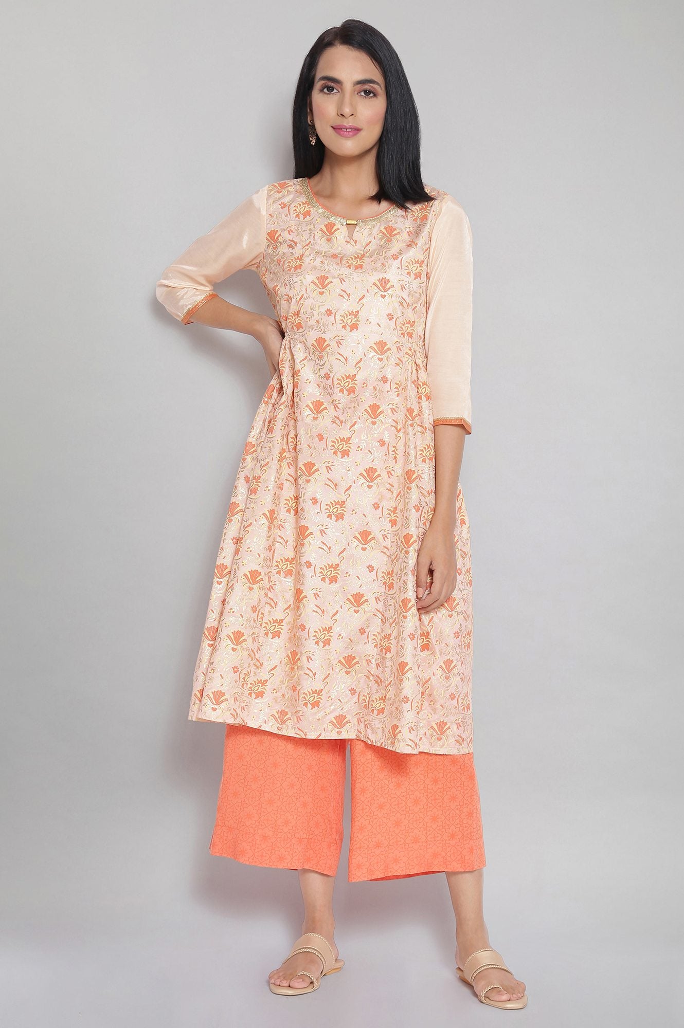 Peach Flared Ethnic kurta