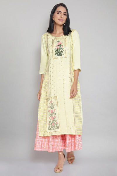 Lime Yellow Mughal Print kurta