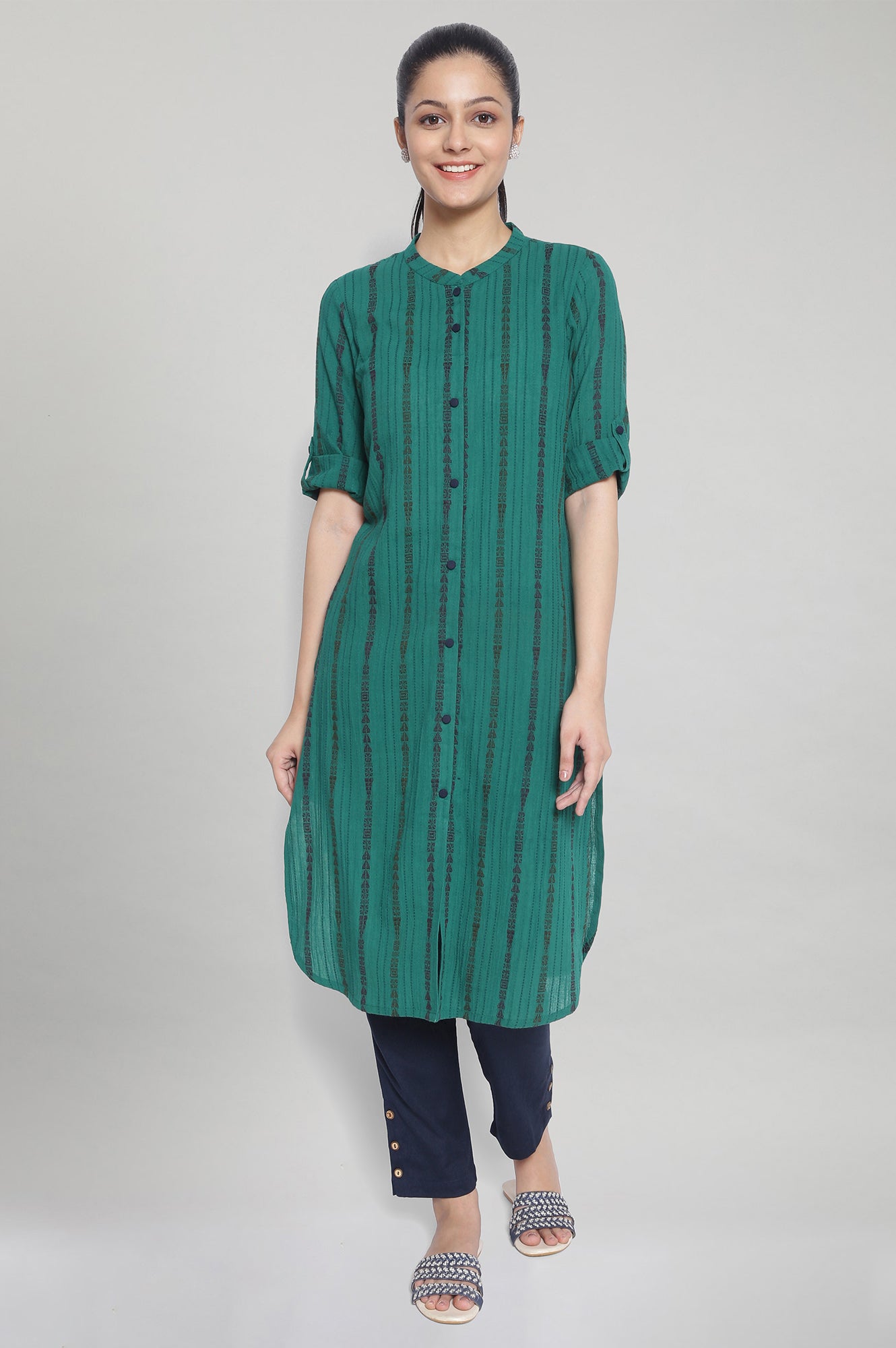 Green Printed Ethnic kurta