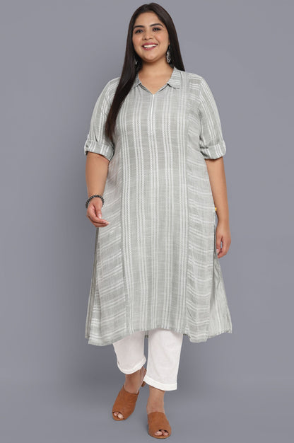 Green Cotton Shirt Collar Straight kurta