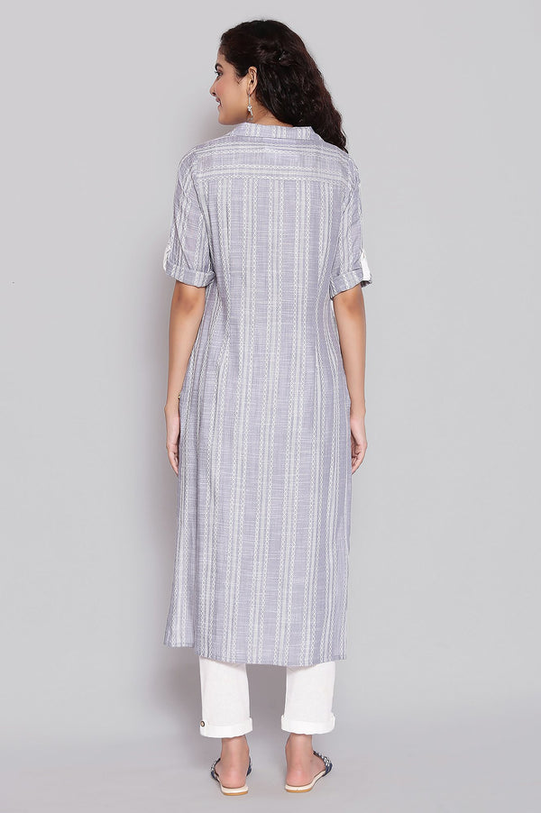 Dusty Blue Shirt Collar Straight kurta