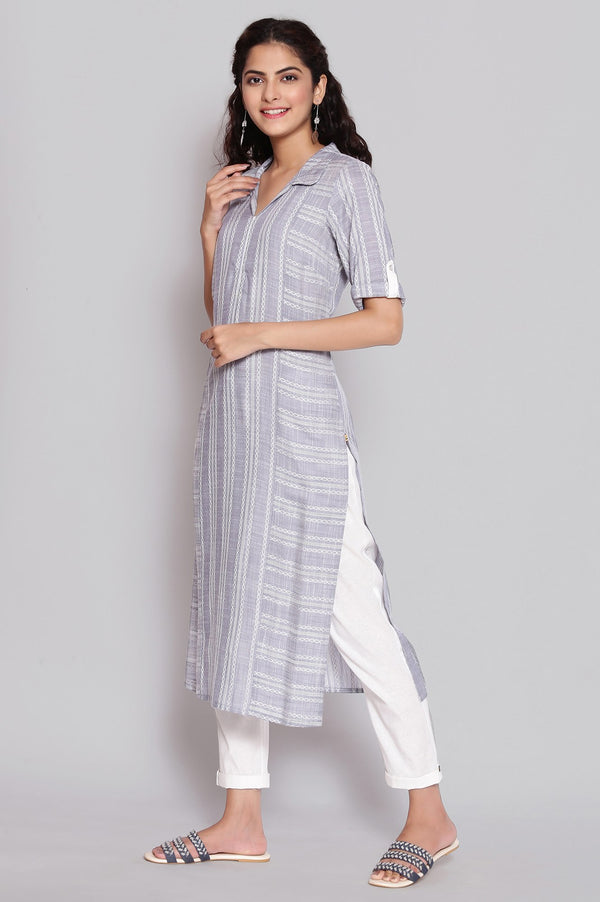 Dusty Blue Shirt Collar Straight kurta