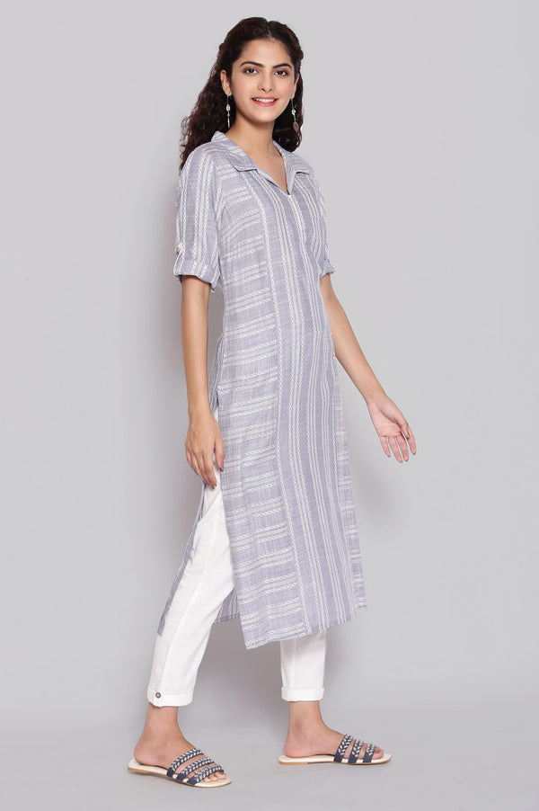Dusty Blue Shirt Collar Straight kurta