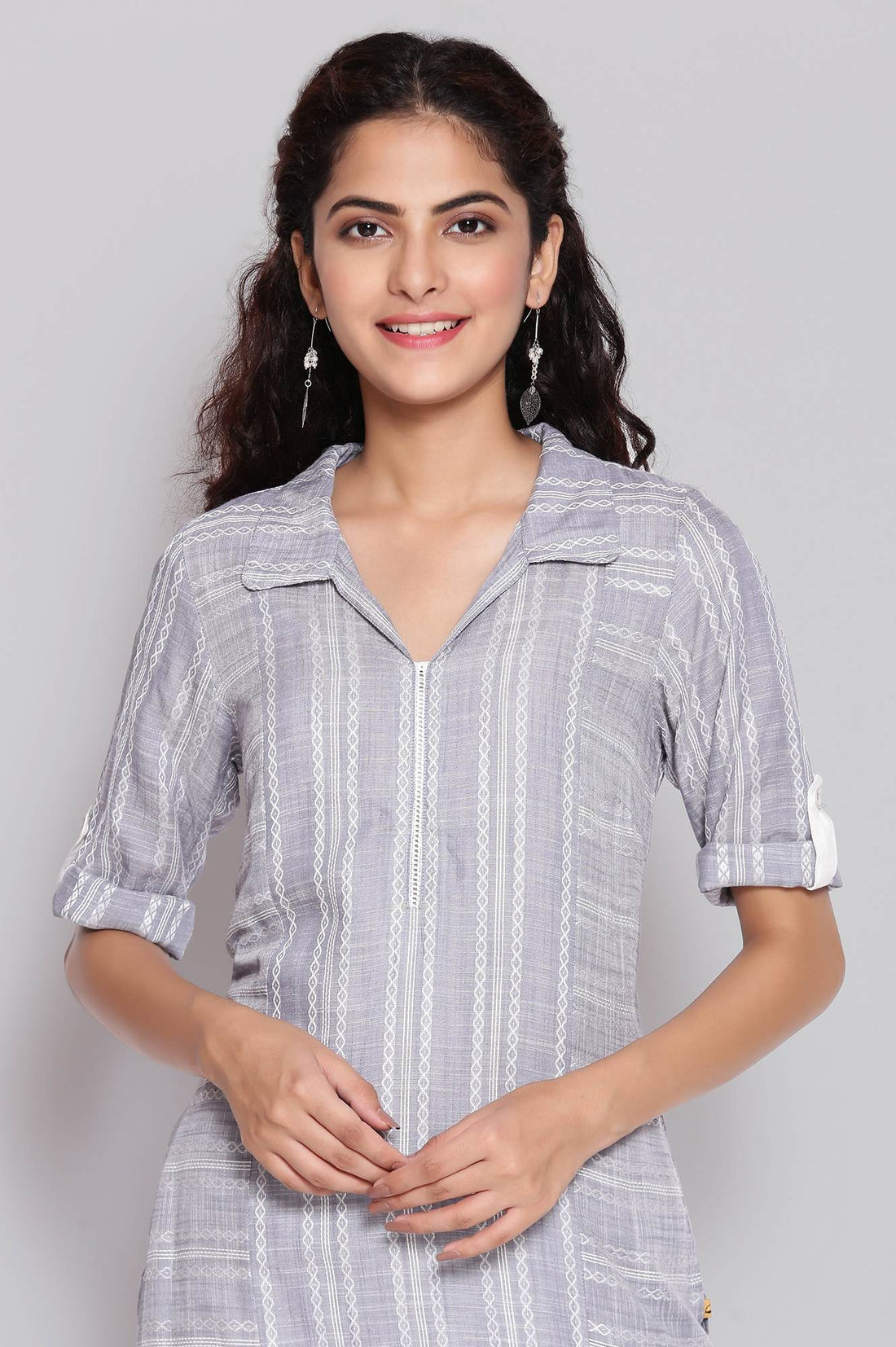 Dusty Blue Shirt Collar Straight kurta