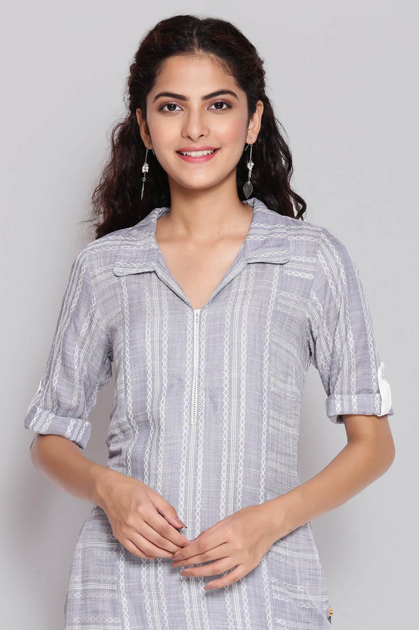 Dusty Blue Shirt Collar Straight kurta