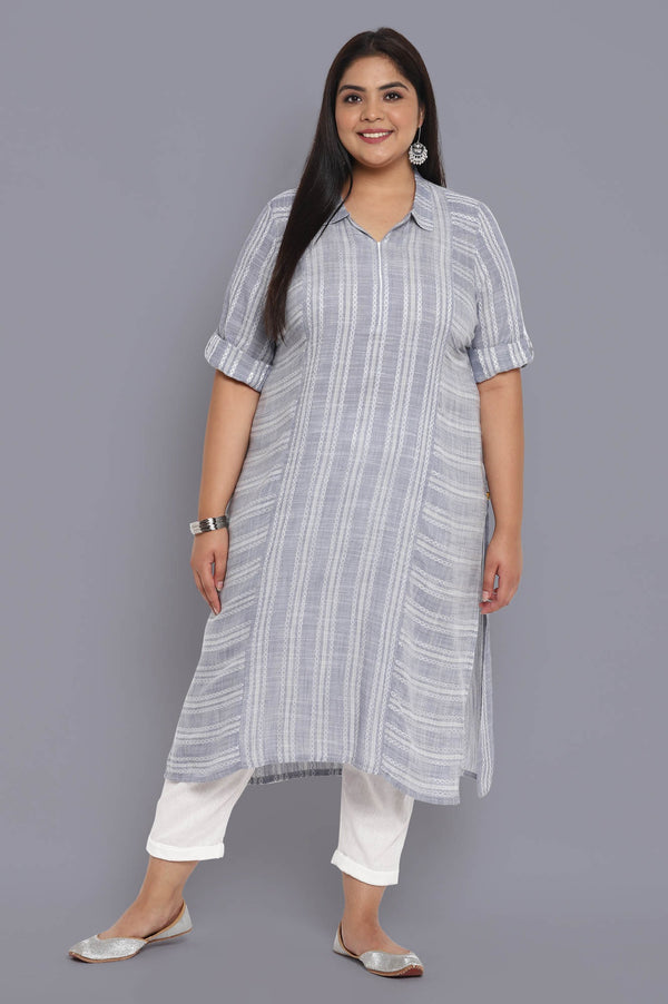 Dusty Blue Shirt Collar Straight kurta
