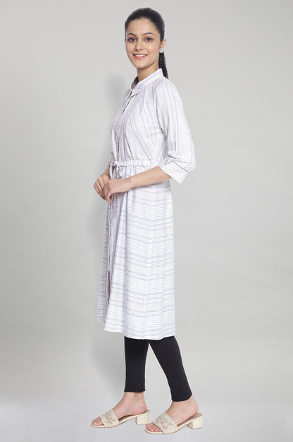 White Collar Neck Printed kurta