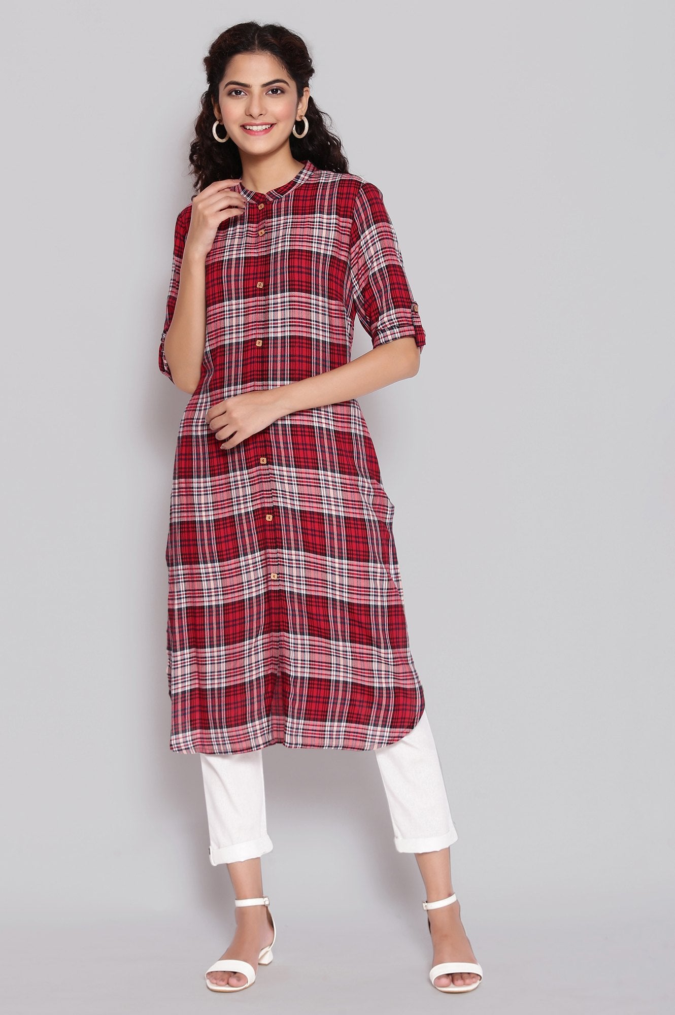 Red Band Collar Straight kurta