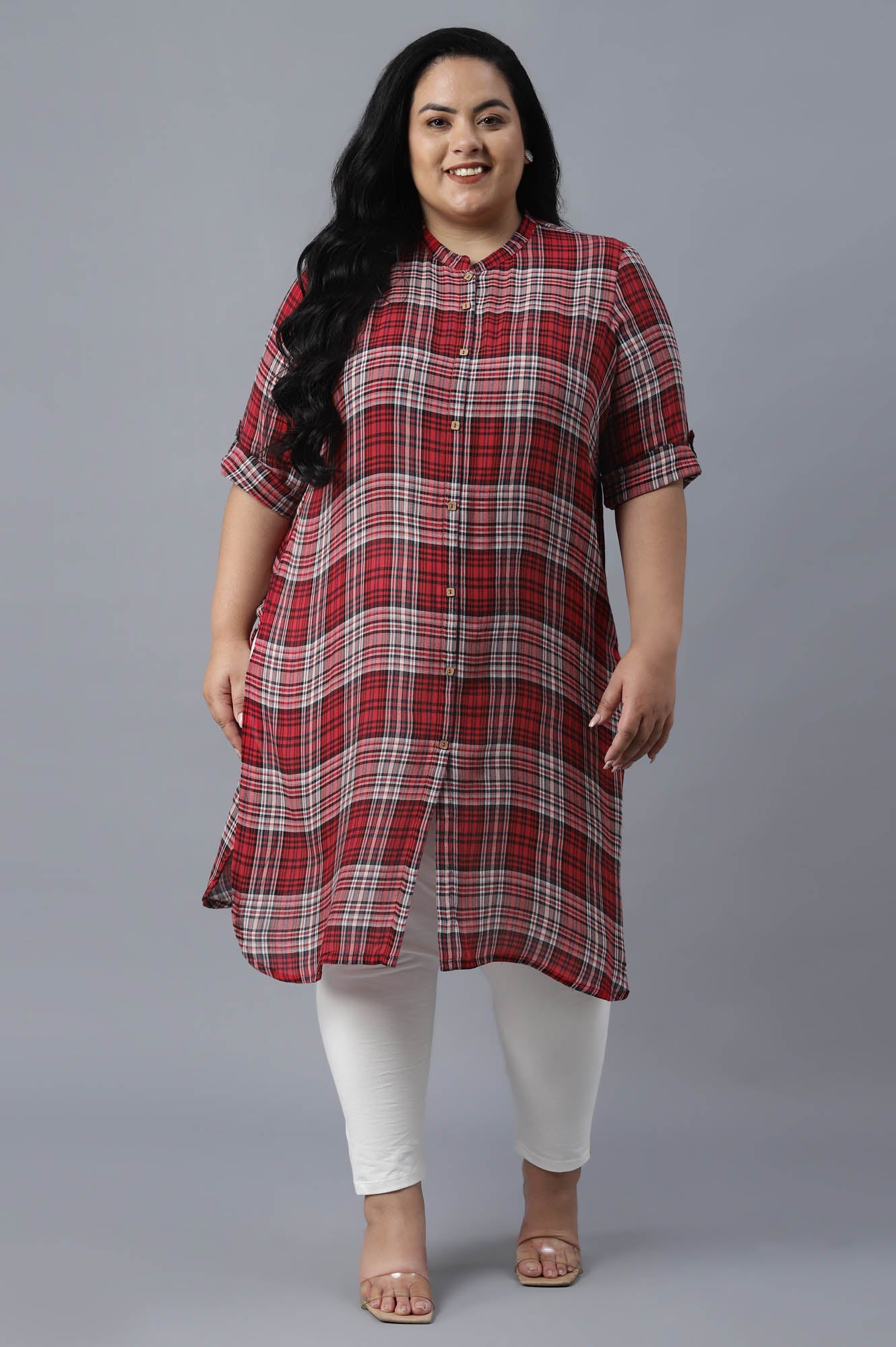 Red Band Collar Straight kurta