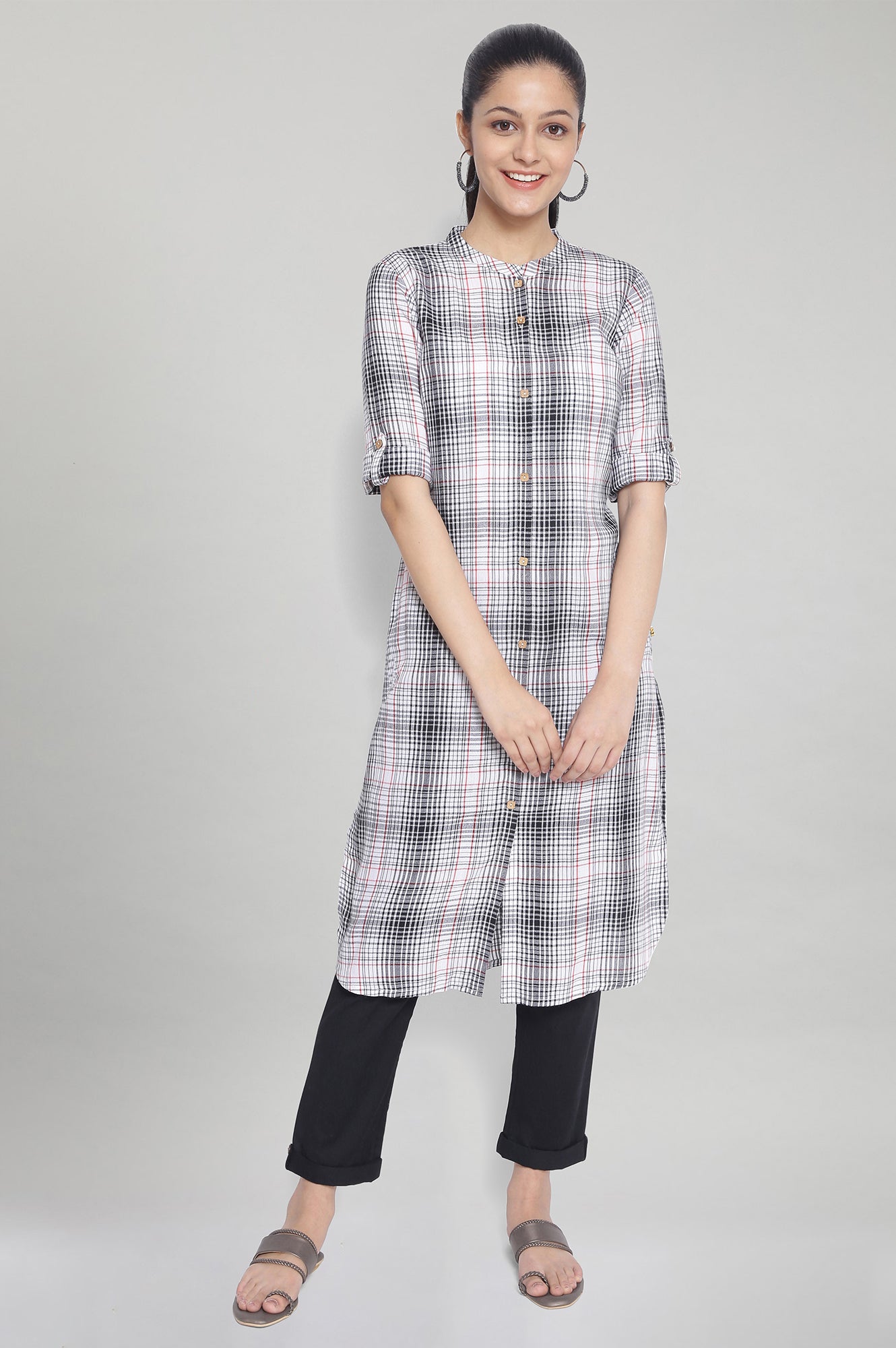 Off White Check Print kurta