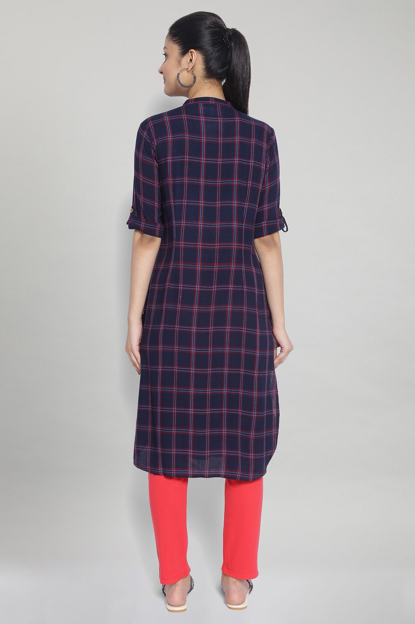 Navy Check Print kurta