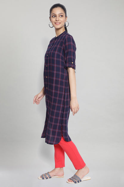 Navy Check Print kurta