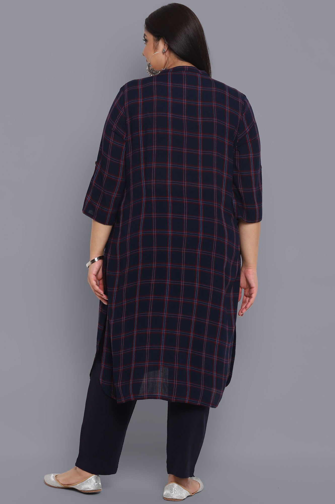 Navy Check Print kurta