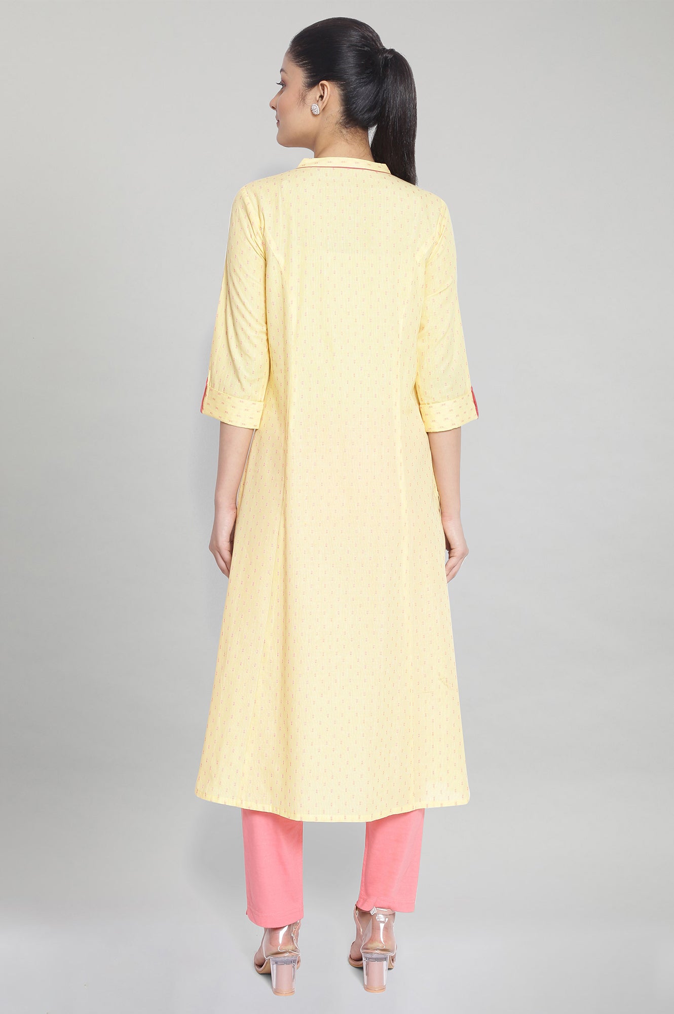 Yellow Band Collar Printed kurta