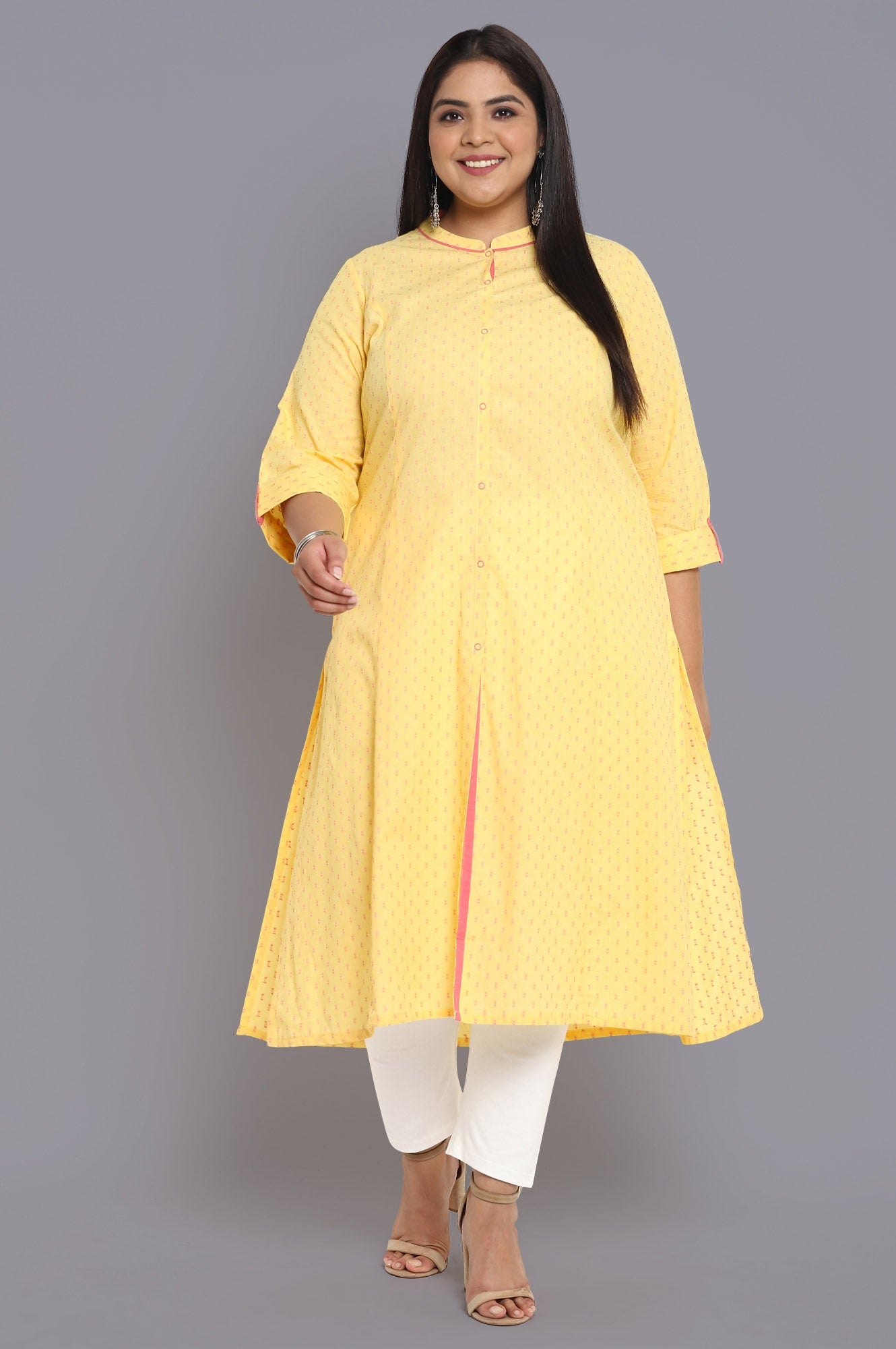 Yellow Band Collar Printed kurta