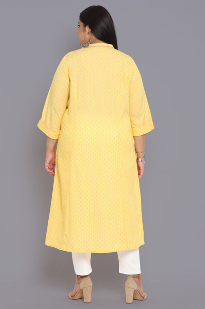 Yellow Band Collar Printed kurta